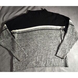 Baracuta Sweater Mens XL Black Gray Color Block Ribbed Mock Neck Pullover